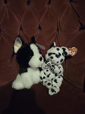 Pair plush puppies-Ty Beanie Bellies Dalmatian and Black-White puppy